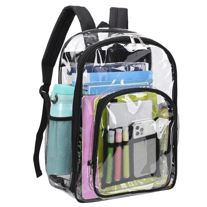 Waterproof Clear Backpack Heavy Duty PVC Transparent Large Capacity Backpack with Reinforced Strap for School, Work, Stadium, Tr