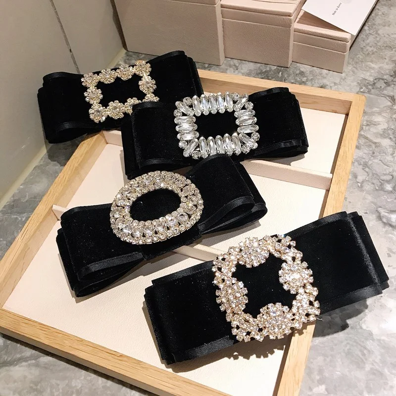 Заколки для волос девочек вельветовые с большим бантом стразы 2021 |