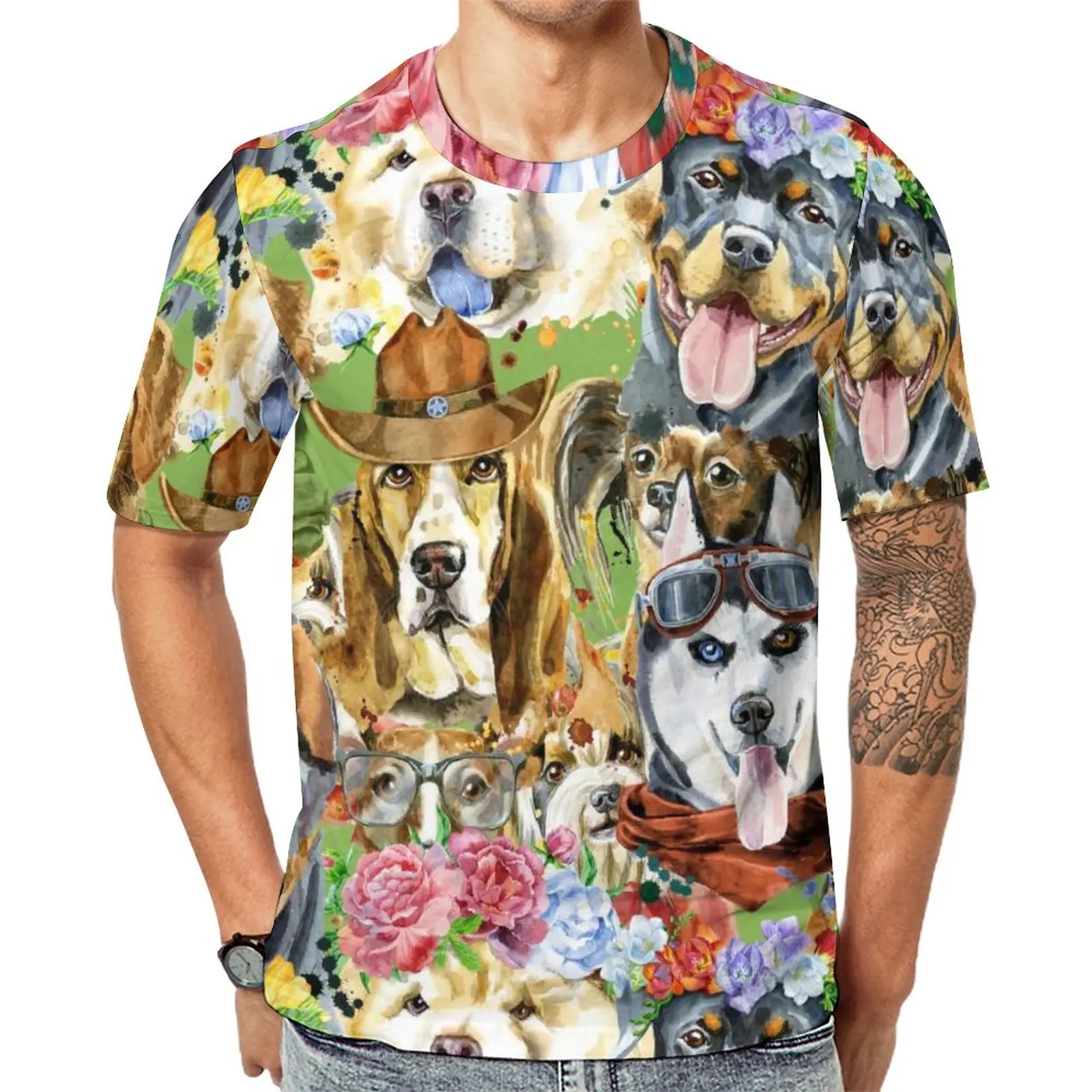 

Funny Dog T-Shirt Man Flower Dogs Collection Art Aesthetic T Shirts Summer Vintage Tee Shirt Short Sleeve Print Big Size Clothes