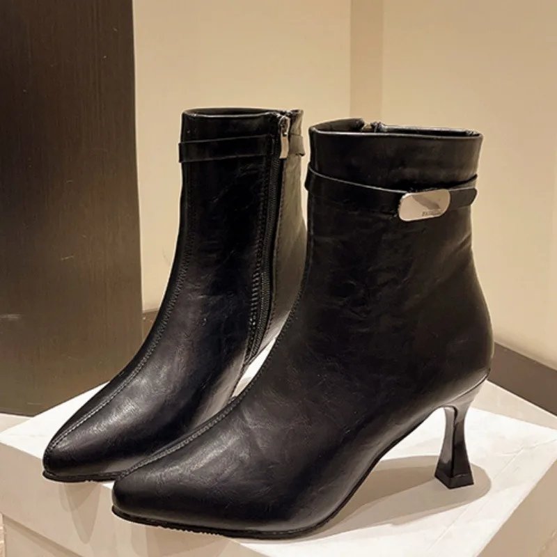 Женские ботильоны на высоком каблуке пикантные замшевые элегантные туфли с