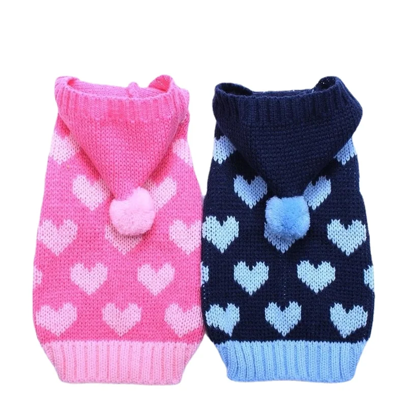 

Winter Warm Pet Dog Sweater Hoodie Heart Pattern Pullover Dog Clothes For Small Dogs Chihuahua Pug French Bulldog Dachshund Coat
