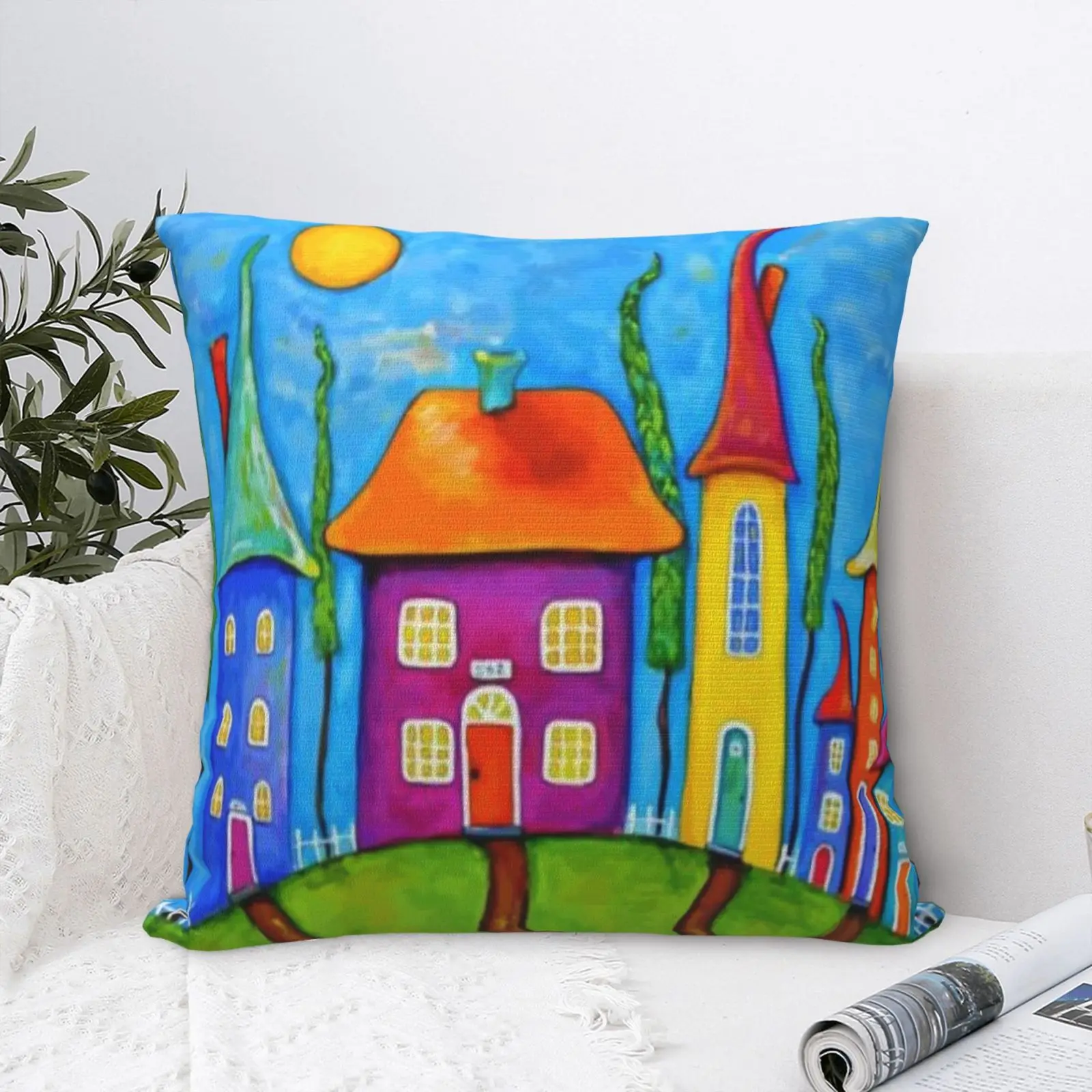 

Hand Drawn Color City 4 Pillow Case Bedroom Pillow Case Pillow Cover Decorative Pillows For Bed Big Anime Pillow Cushion Cover