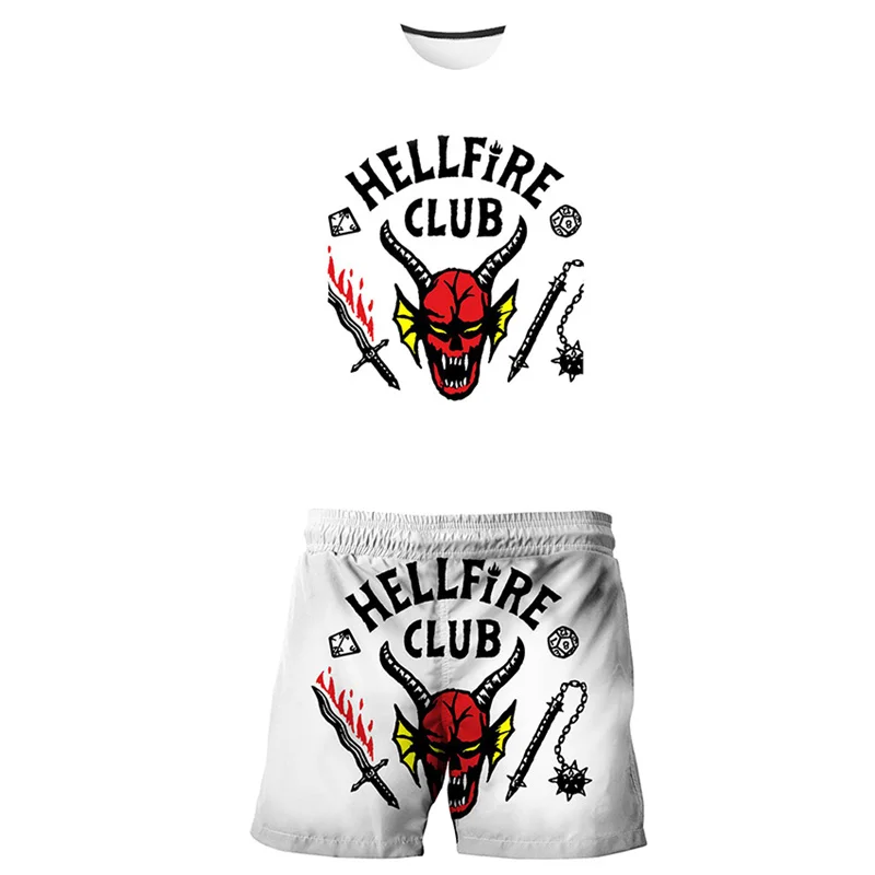 

Boys Girls Stranger Things 4 Clothes Sets Summer Short Sleeves Tops+Short Pants 2pcs/Outfit Hellfire Club Cartoon Casual Costume