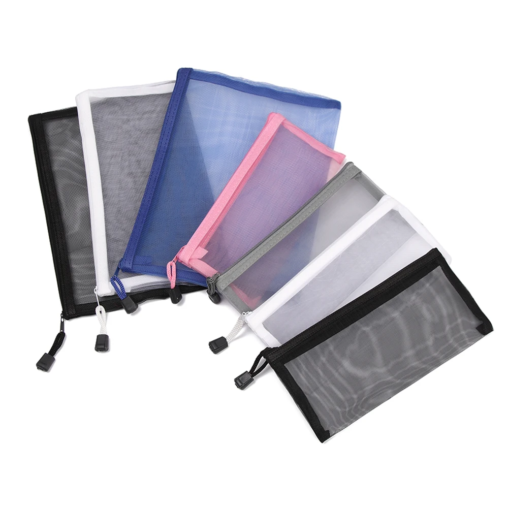 

New Simple Transparent Mesh Cosmetic Storage Bag Clear Zipper Pencil Case Nylon Makeup Pouch Portable Travel Toiletries Handbag
