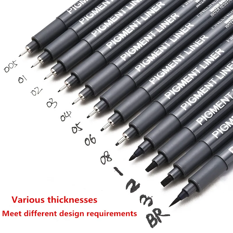 1Pcs Pigment Liner Micron Ink Marker Pen 0.05 0.1 0.2 0.3 0.4 0.5 0.6 08 1 Brush Tip Black Fineliner Sketching Manga Drawing Pen
