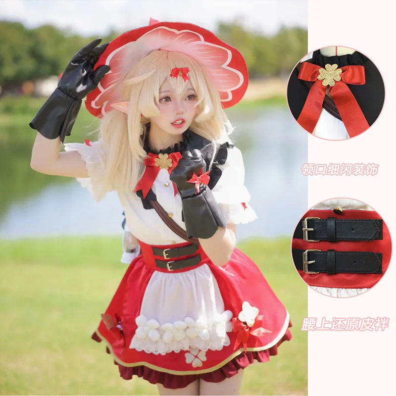 Genshin Impact Klee Косплей милое платье с цветочным принтом звезды свечи шапкой новая