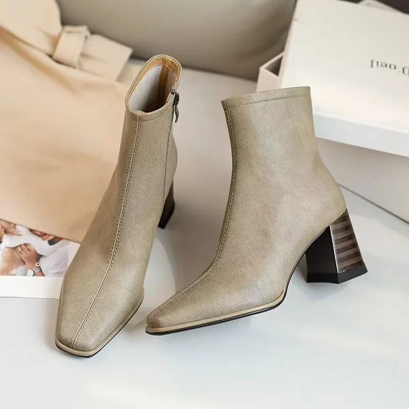 

Chelsea Boots Women High Heels Chunky Shoes 2024 Fashion Winter Gladiator Ankle Boots Square Toe Office Zipper Pumps Mujer Botas