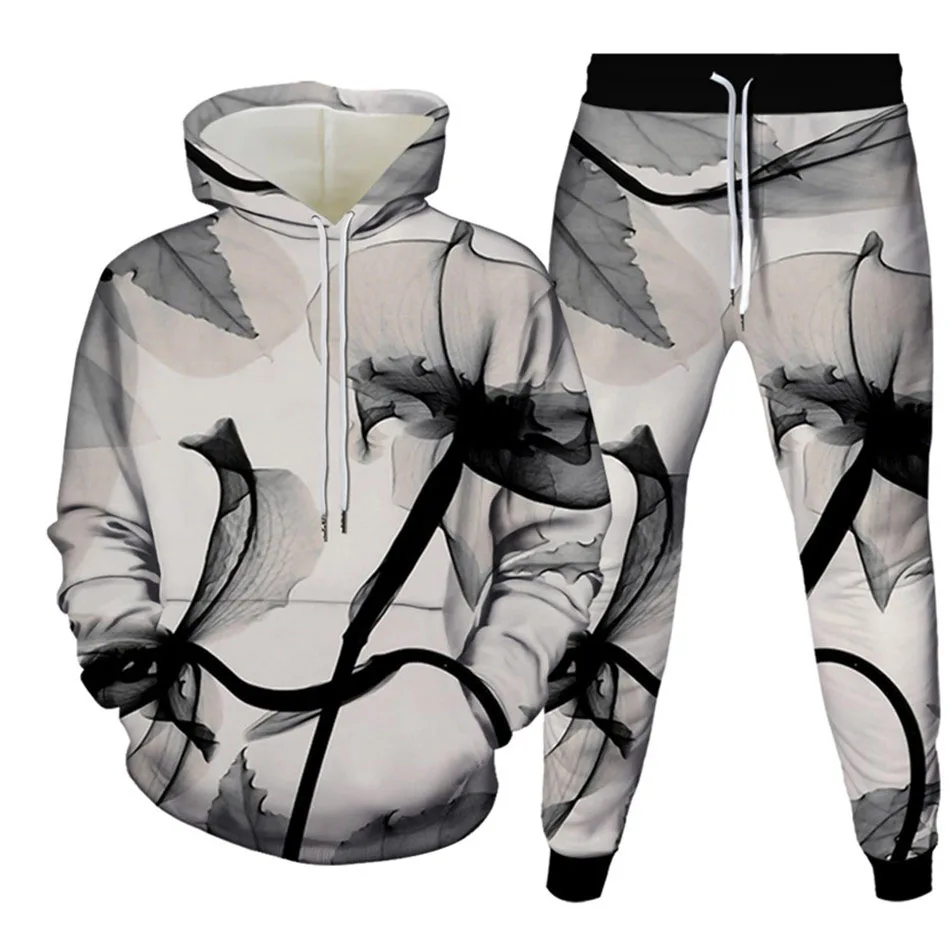 Костюм спортивный мужской из двух предметов толстовка с капюшоном и принтом