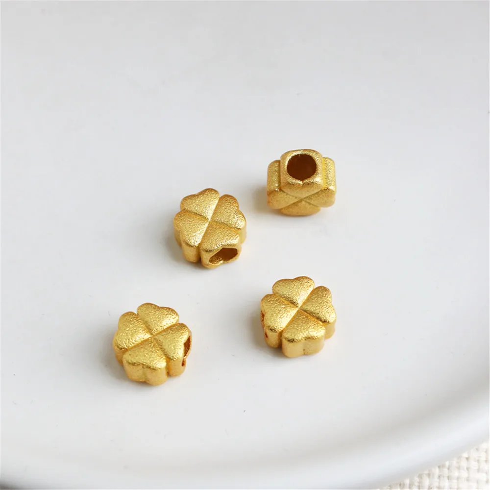 

18K Gold Filled Plated Frosted clover through hole ancient gold DIY rope necklace bracelet beads pendant accessories