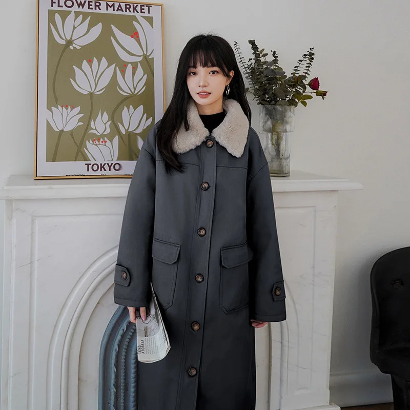 Long style style overcame liner, rabbit hair, plush and thickened tooling cotton jacket