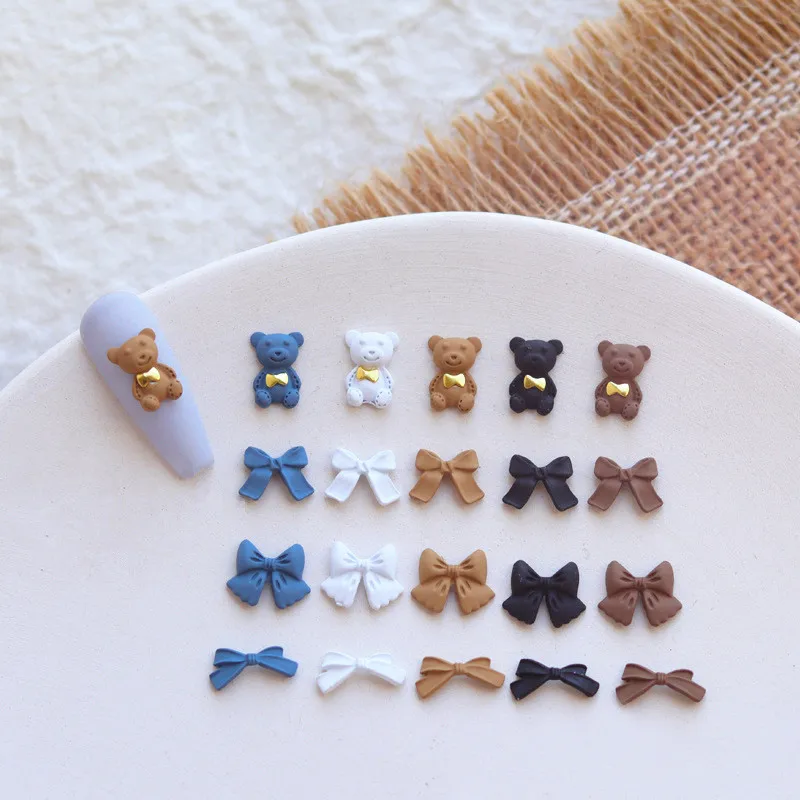 

3Pcs Bow Bear Nail Art Decorations Golden 3D Nail Charm Ornament DIY Bowknot Metal Bear Accessories White Jewelry