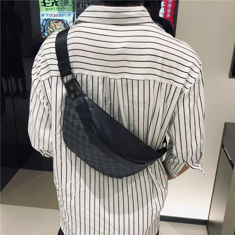 

fashionable plaid men's chest bag trend plaid cross body men's and women's waist bag outdoor travel bag