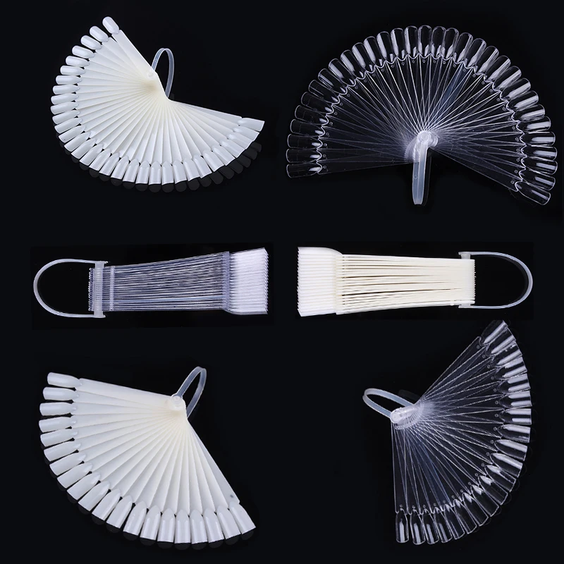 

1Set False Nail Tips Nature Clear Black Fan Finger Full Card Nail Art Display Practice Acrylic UV Gel Polish Tool