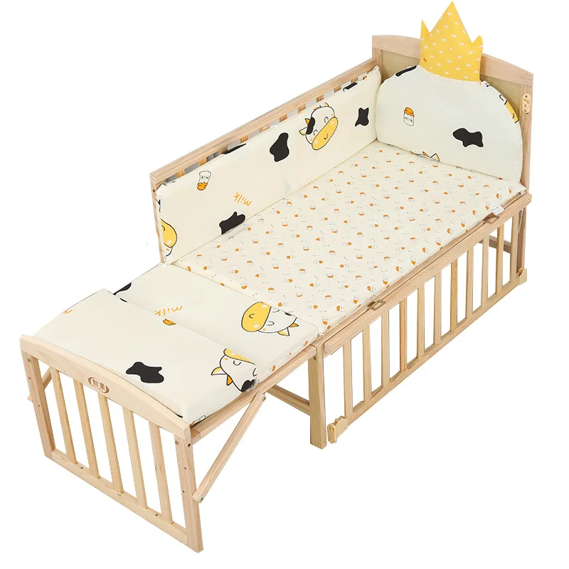 Foldable Solid Wood Crib Multifunctional Baby Bed Newborn Baby Mobile Cradle Splicing Baby Big Bed Spot