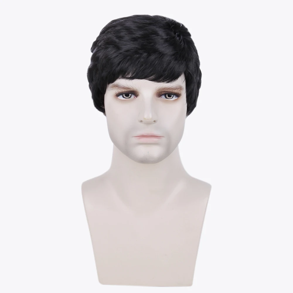 

Gres Short Men Wigs Synthetic Full Wig with Natural Black Color Heat Resistant Fiber Side Part Synthetic Hair Male Straight Wig