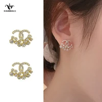 xiaoboacc 925 silver needle stud earrings for women fashion full diamond zircon letter c earrings jewelry