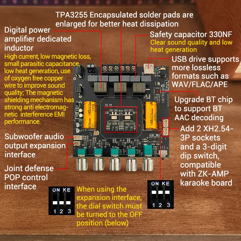 ZK-AS21 2G AAC Декодирующий 2.1-канальный аудиомодуль усилителя TPA3255 с Bluetooth, регулировкой высоких и низких частот, 220Вт +220Вт +350Вт, TWS (art.: 3920d7d084e43) - 3920d7d084e43