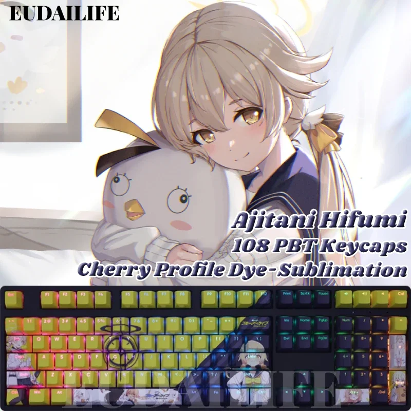 Фото Ajitani Hifumi 108, колпачок для клавиш, синий архив, PBT DYE, сублимационный светопропускающий вишневый переключатель, крестовая крышка для клавиш, механическая клавиатура №1