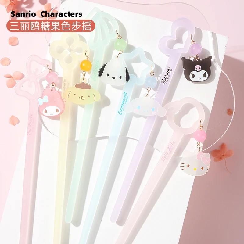 

Kawaii Sanriod Anime Hobby My Melody Kuromi Cinnamoroll Pom Pom Purin Candy Color Acrylic Hair Accessories for Girls