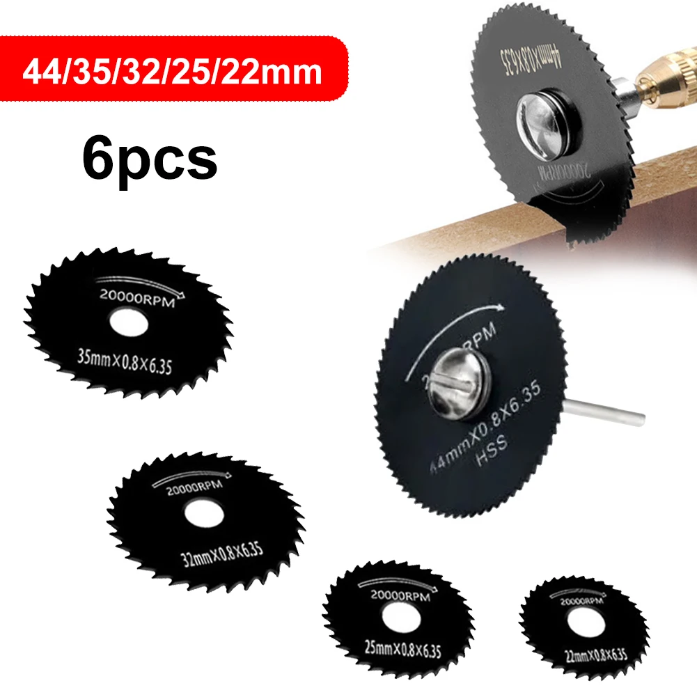

6Pcs Mini Circular Saw Blade Set HSS High-Speed Steel Cutting Disc with 5 Different Size 1 Extension Rod for Rotary Tools