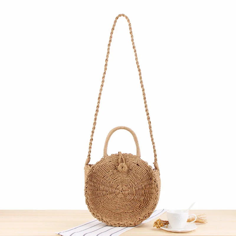 

Holiday Beach Hand-woven Bag Ins Style Handmade Straw Basket Round Hand-held Single-shoulder Dual-use Casual Decorative Bag