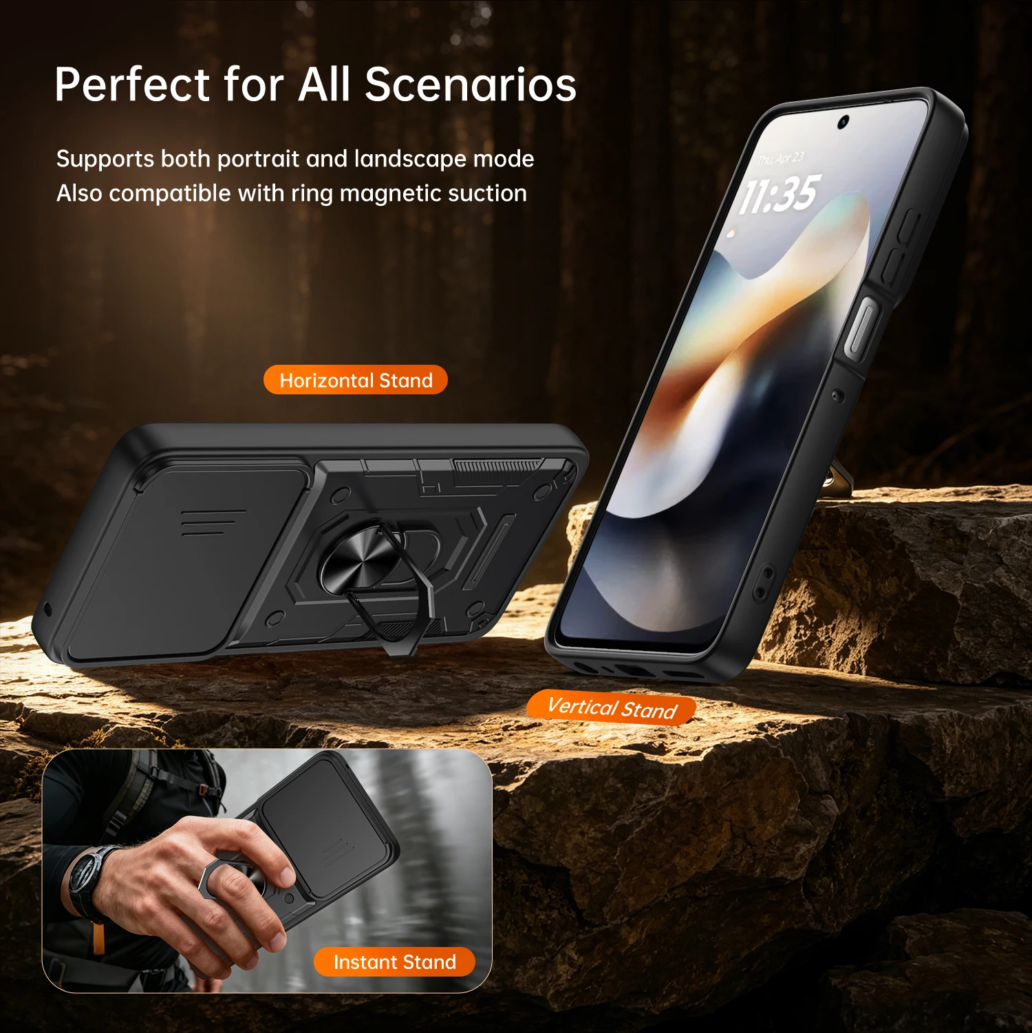 Фото Противоударный чехол Nanshan Armor для Motorola Moto Edge 60 Pro 70 Fusion с защитой камеры, металлическим кольцом-подставкой и задней крышкой №5