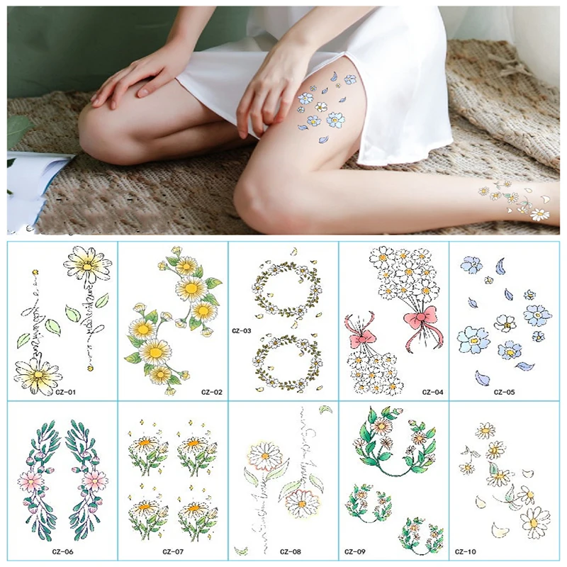

Disposable Fake Tattoo 10 Pieces/set Small Fresh Fairy Daisy Series Temporary Waterproof And Sweat-proof Lasting Female Tattoo