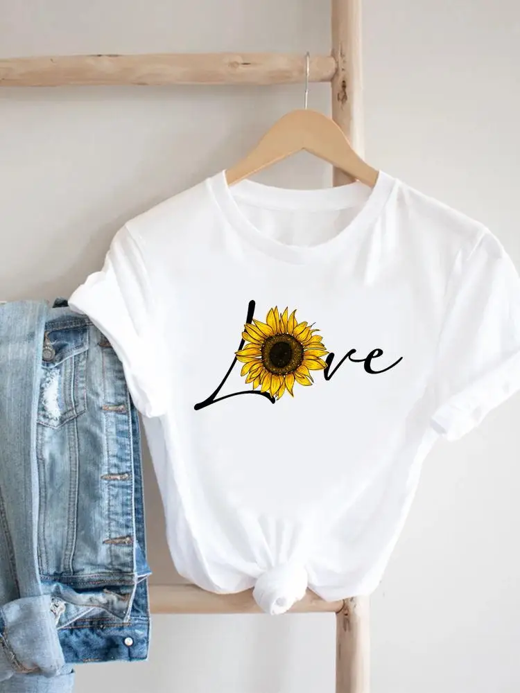 

Женская одежда, женский топ с принтом, футболка с коротким рукавом и надписью Love Flower, милая Повседневная летняя одежда, футболка, модная футб...