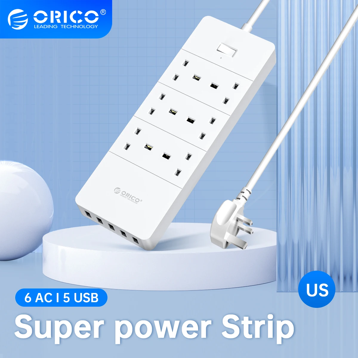 

ORICO US Plug Power Strip Electronic Socket For Office Home 6AC Outlets 5USB Ports Extension Sockets