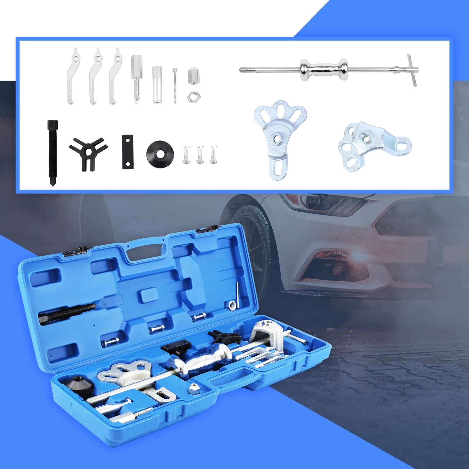 

Amonstar 18pcs Axles Slide Hammer Puller Set 2/3 Jaw Internal/External Puller Bearing Remover Tool Set Auto Repair Tool Kits