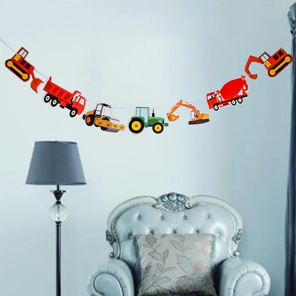 

Construction Decor Ornaments Kids Paper Banner Truck Banner Birthday Garlanda Decorated Garland