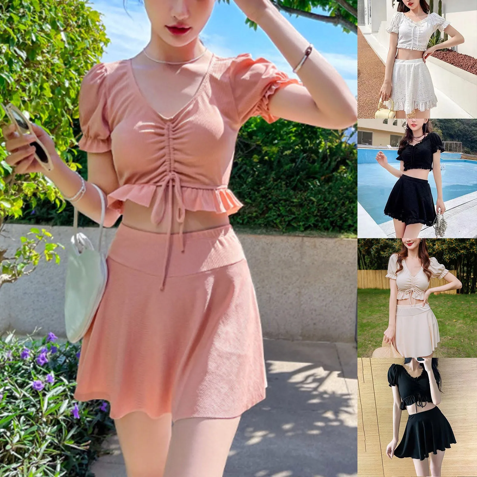 

Женский купальный костюм с разрезом, юбка с V-образным вырезом, повседневный купальный костюм из двух предметов, шорты для подростков и мальчиков