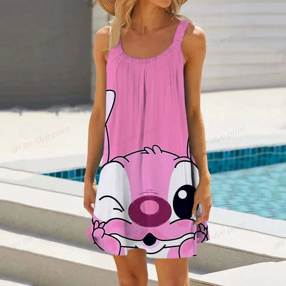 

Disney Stitch Sexy Dress Women Beach Mini Dress Casual Dress Women Summer Sleeveless Elegant Boho Party Dress Vestido