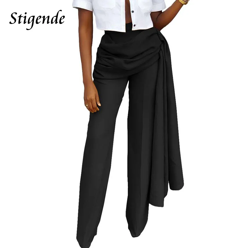 

Stigende Women Slim Fit Patchwork Ruched Straight Pants Casual Bandage Solid Color Trousers