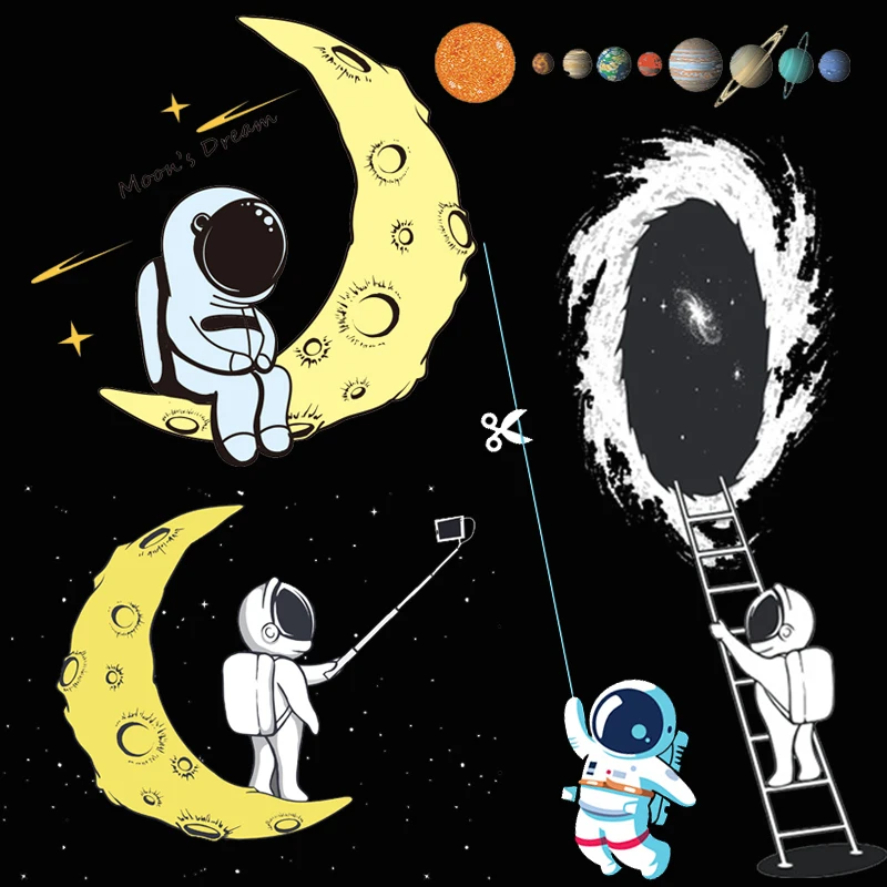 

thermo sticker vinyl transfer easy print press astronaut planet space patch termoadhesivo iron on transfers for clothing