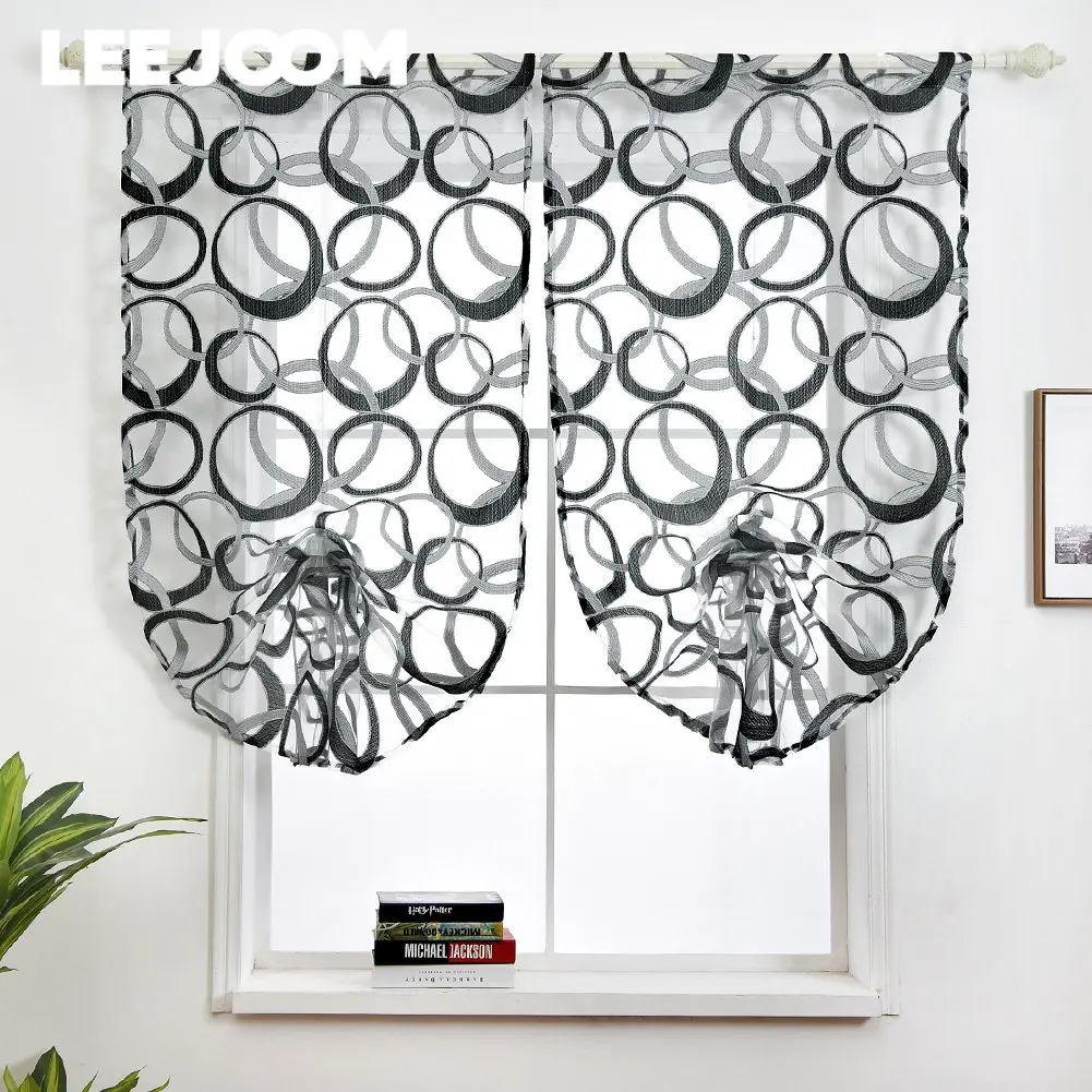 

LEEJOOM 1PC Short Roman Curtain Jacquard Valance Home Decoration Geometric Design Red Yellow Brown Gray Blue Ready Made