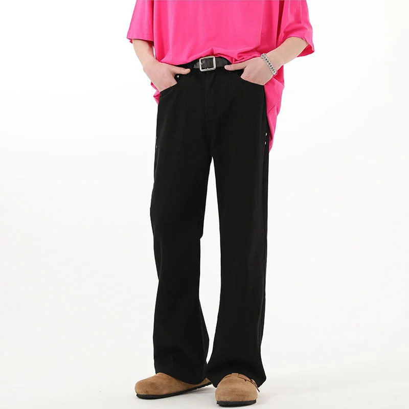 Coffee/Black Jeans Men Slim Fashion Casual Straight Jeans Mens Streetwear Korean Loose Denim Pants Mens Bell-bottom Trousers