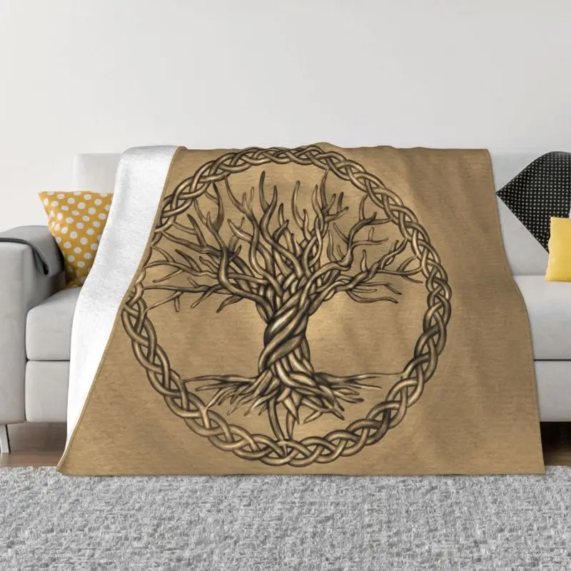 

Tree Of Life Sepia Blankets 3D Print Breathable Soft Flannel Summer Vikings Yggdrasil Throw Blanket for Sofa Travel Bed