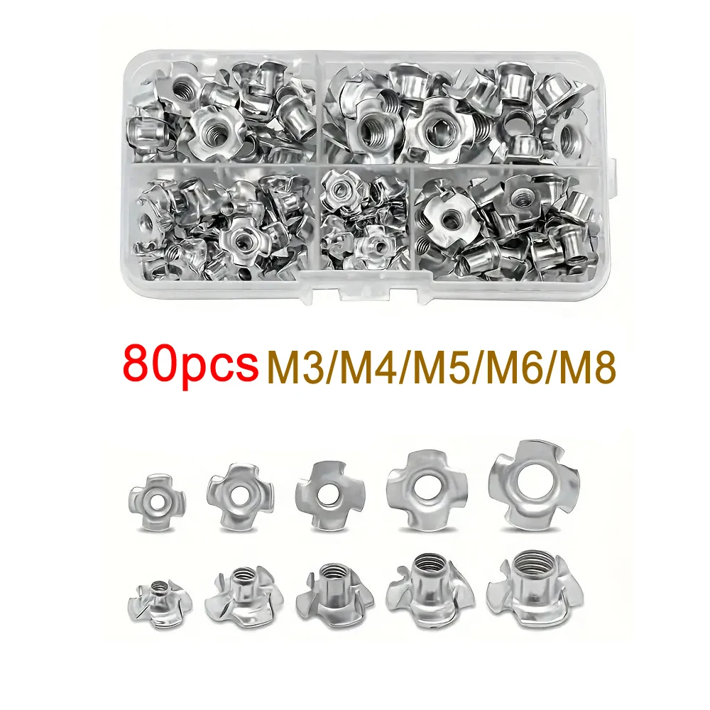 Оцинкованные гайки с четырьмя зажимами 80 шт. противоударные из углеродистой