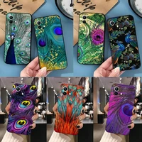 peacock feathers phone case for redmi k40 k40s k30 k20 pro plus k50 extreme go 8 8a 9 9a 9c 9t 10 10x black silicone cover