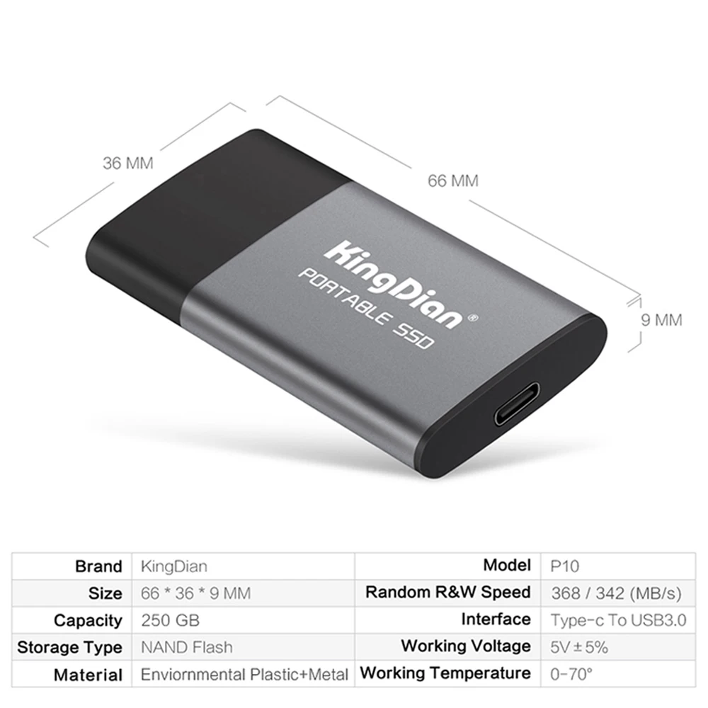 KingDian SSD 120 ГБ 250 1 Тб внешний USB 3.0 Портативный твердотельный накопитель-карманный