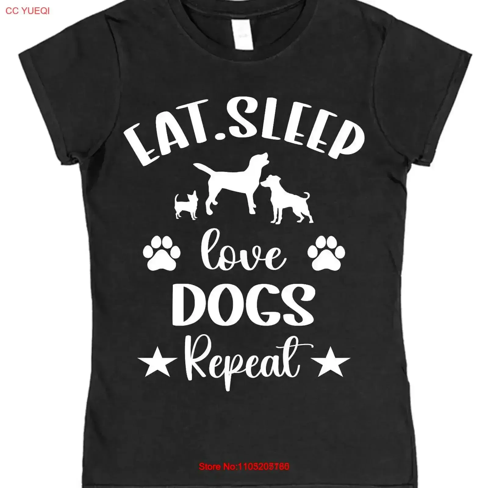 Фото Eat Sleep Love Dogs Повторите футболку Забавный любитель собак Владелец мамы Папа винтажная стираная мягкая дизайнерская одежда Растянутая слегка №1