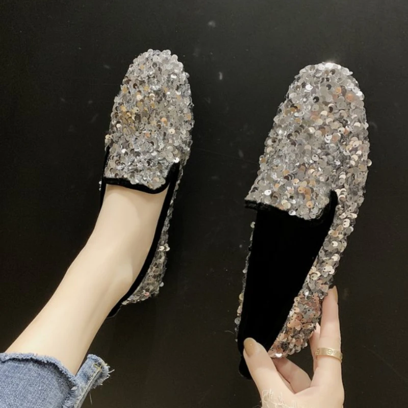 

Women Flat Glitter Sneakers Casual Female Slip-On Bling Platform Comfortable Plus Size Loafer Shoes Spring and Autumn Fashion