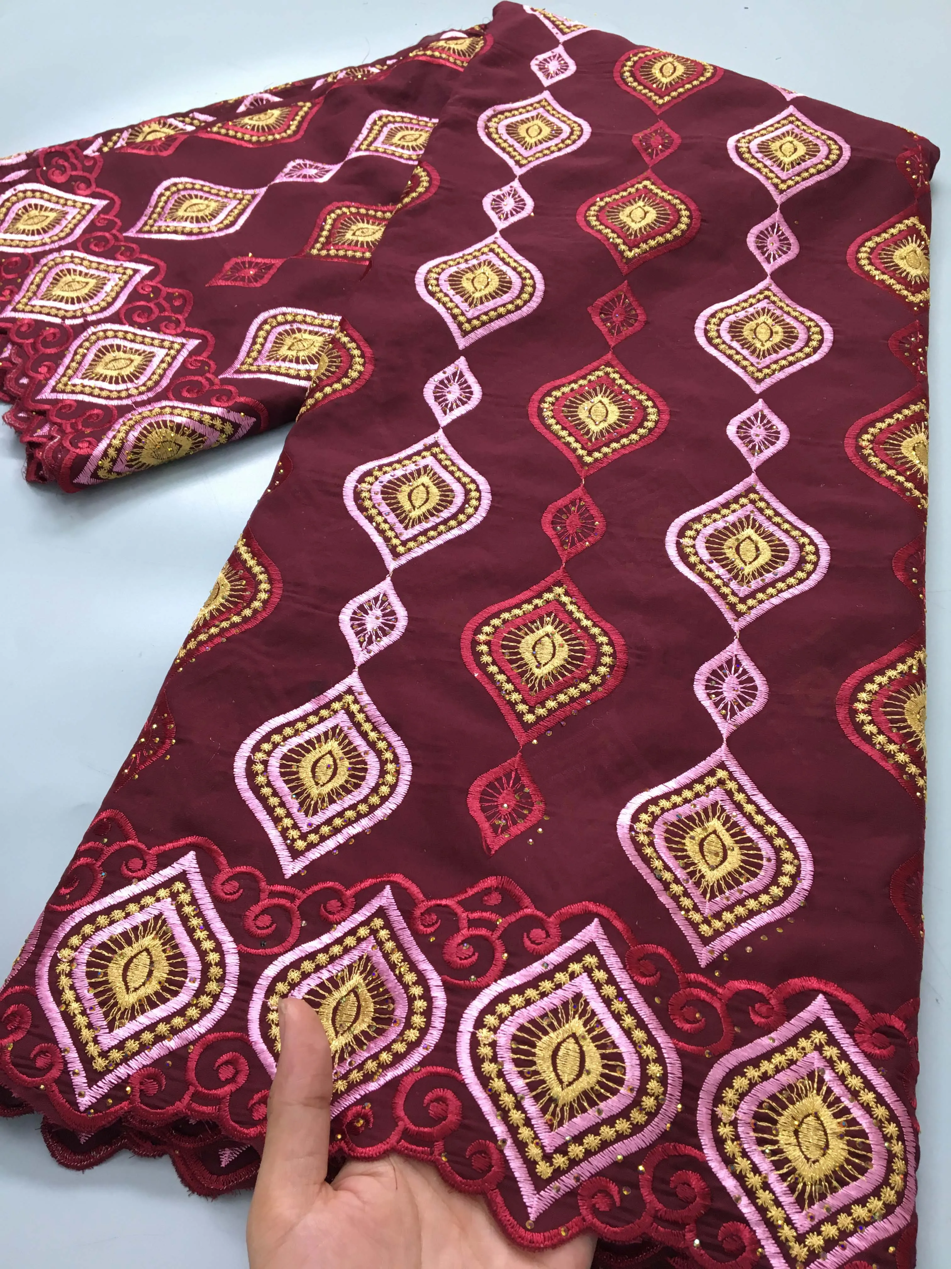 Женская ткань нигерийская Высококачественная африканская вышитая с камнями