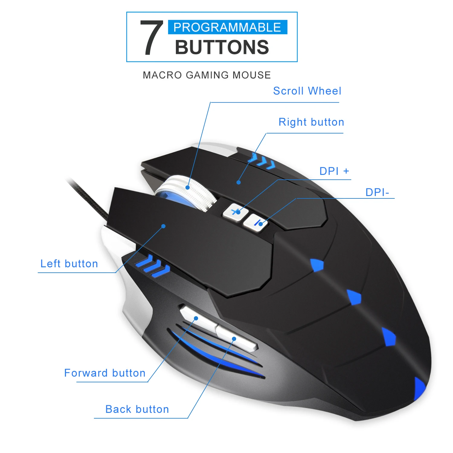 Мышь игровая Проводная с USB, 7 кнопок, 4800DPI