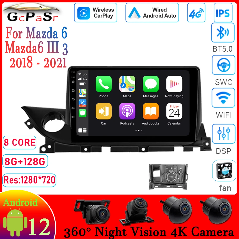 

8G+128G Android 12 For Mazda 6 Mazda6 III 3 GJ GL 2018 - 2021 Car Radio Multimedia Video Player Navigation Carplay BT WIFI Radio