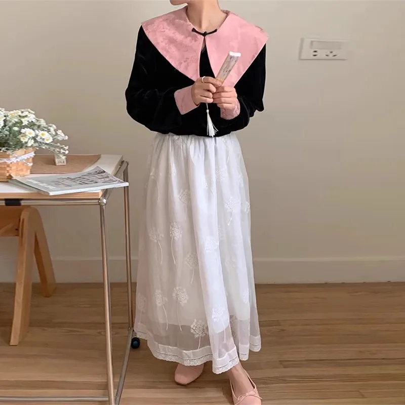 Новинка Вельветовая рубашка Neploe в китайском стиле с воротником Питер Пэн для