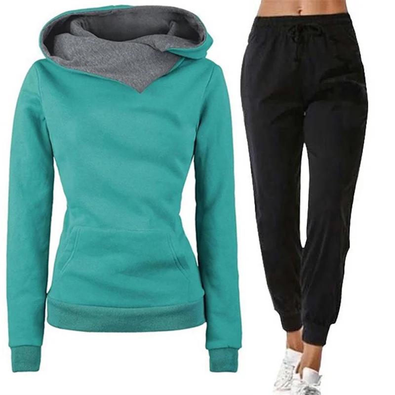 Женская спортивная одежда из двух предметов зимняя теплая толстовка + брюки пуловер Спортивная одежда Женская одежда для бега спортивная одежда