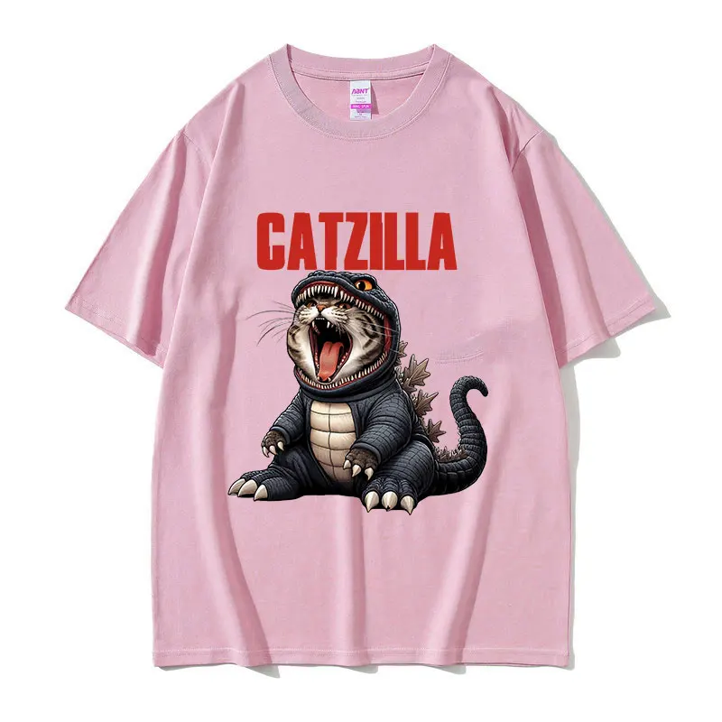 Funny Catzilla Cat Meme T Shirt Men Women Retro High Quality Fashion T-shirts Summer O-Neck Oversized Cotton T-shirt Streetwear