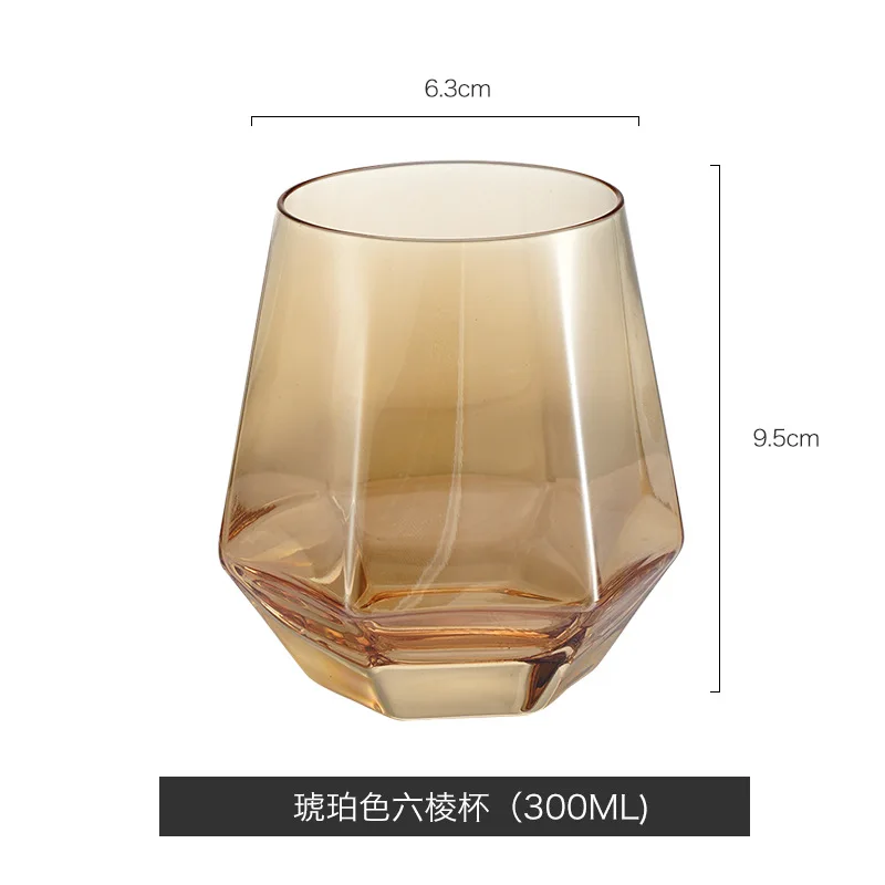 Стакан для воды виски 300 мл нескользящий кофе молока алмазный шестиугольный
